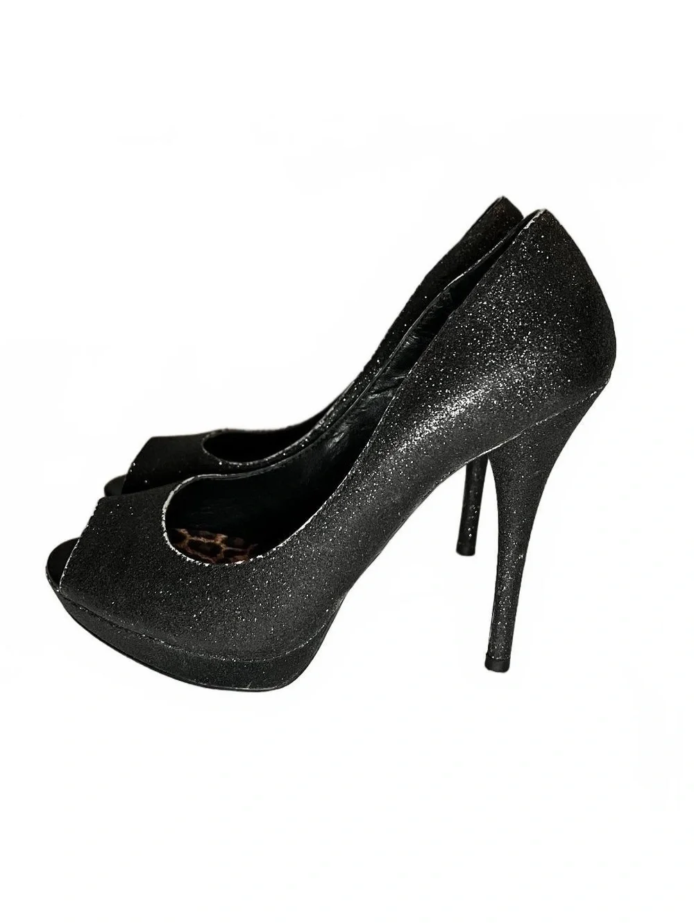 Betsey Johnson Black Glitter Peep Toe High Heels Size 8